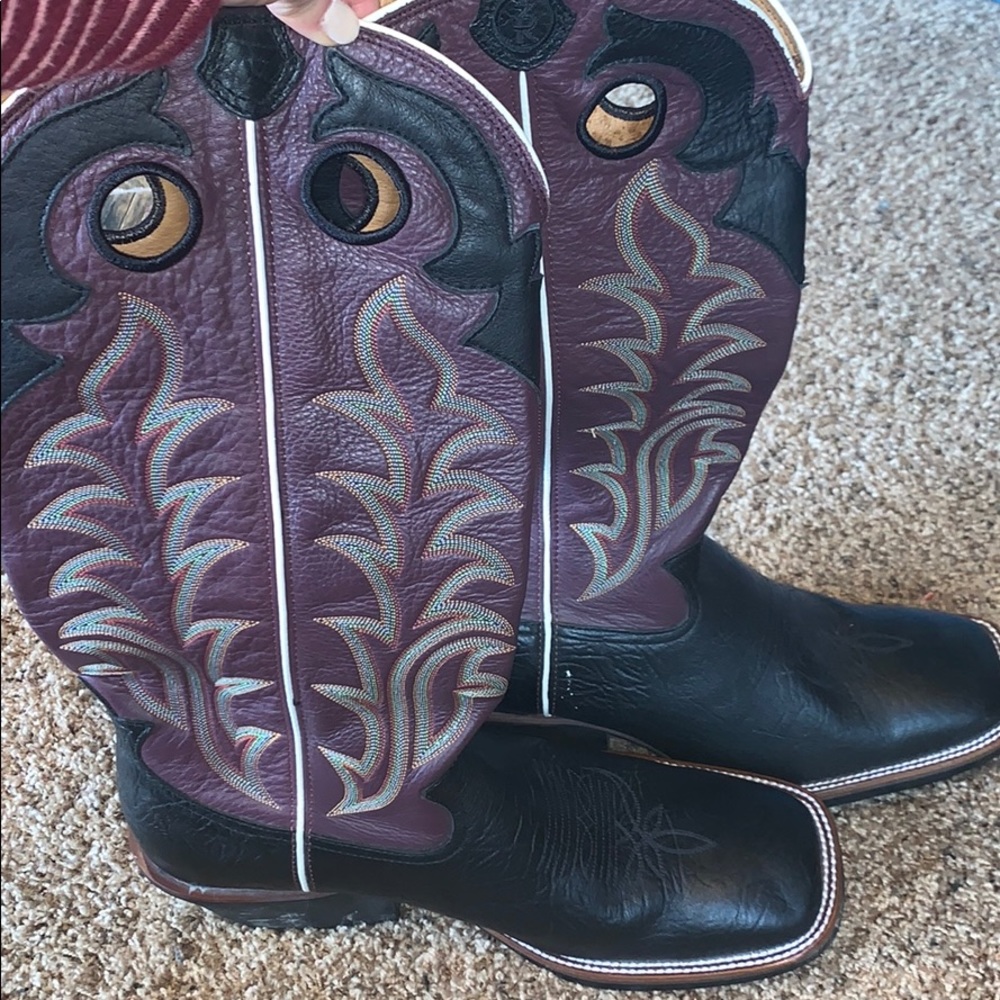 Tony Lama Black and Purple Square Toe Boots